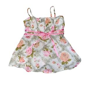 Vintage Cacheach Girls Floral Empire Waist Camisole Top Pink Rose Size 6